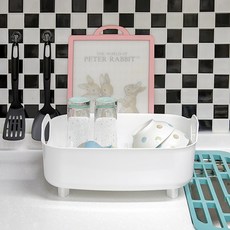 이즈리빙 360도 회전식 물빠짐 플라스틱 식기건조대, 화이트, 1개, 1단