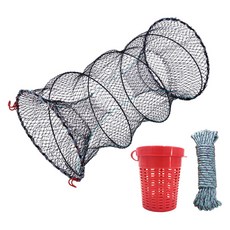 海用魚籠 + 繩索 + 誘餌盒 套組, 漁網: 黑色；誘餌盒: 紅色；繩索: 多色