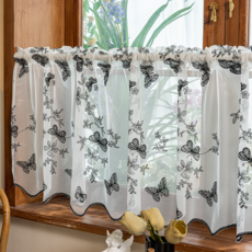 Barom Mall 黑色蝴蝶刺繡蕾絲短窗簾, LC-01