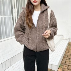 토마토팩토리 여성용 노엘 케이블 꽈배기 니트 집업