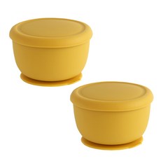 孩童粉彩矽膠吸盤碗 300ml 2入, 黃色