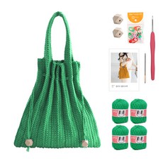 OliO yarna 단색 플리츠백 DIY 패키지 S, 745 그린(뜨개실), 베이지(우드볼), 랜덤발송(단수링), 1세트