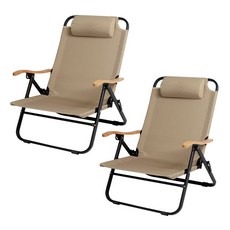 KEEP CAMPING 可調節角度低款長版折疊露營椅, 2個, 卡其色