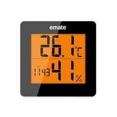 EMATE 浴室防水吸盤式微笑數位LED溫濕度計 黑色, 1個
