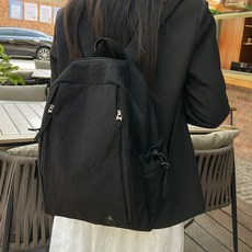 韓國 With US Everyday 男女通用簡約尼龍輕量後揹包 G03, 黑色
