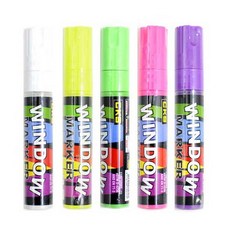 CKS 新雪克 玻璃彩繪麥克筆 L號 5色B組合, 紫色、粉色、黃色、白色、黃綠色, 1組