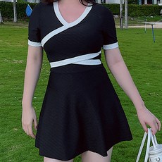 더시럽 여성용 랩 라인 빅사이즈 원피스 수영복, 블랙