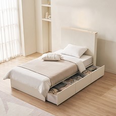 삼익가구 네이처 편백나무 템바보드 LED조명 수납 호텔 침대프레임 + 슬립웰 7존 독립스프링 매트리스 세트 방문설치, 크림화이트