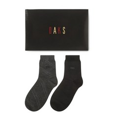 DAKS Diagonal Check 厚實木休閒襪 2 件套 DGSS1E201, 灰色 黑色
