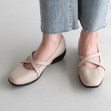 단골언니 여성용 발편한 초경량 기능성 웨지 통굽 X스트랩 밴딩 컴포트 소가죽 앨버타 슈즈