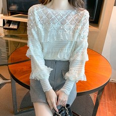 LUNA GIRL 抓皺蕾絲襯衫 L24SPBL120825