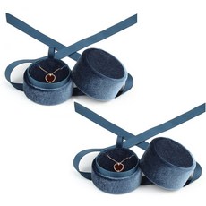 圓形燈芯絨飾品禮物盒 藍色項鍊盒, 2個, 粉紅色