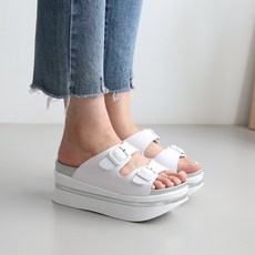 Dangolunni 女款漆皮雙釦帶厚底拖鞋