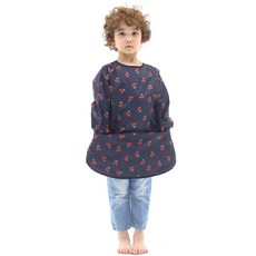 plie 幼兒長袖防水圍裙, 深藍色櫻桃