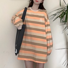 미국 스타일 힙한 삼색 스트라이프 임산부 긴팔 티셔츠