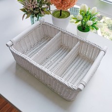 3格藤編籃, 白色, 1個