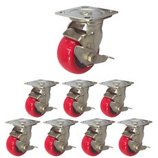 MASTER. S 不銹鋼腳輪 101mm 重型不銹鋼 聚氨酯襯套 紅色 平板式 BK BK DS 3340 PUP-BK4, 8個