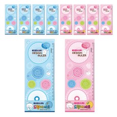 misoro 1000 圖形尺 2346 2款 x 5入組, 藍色 + 粉紅色, 1套