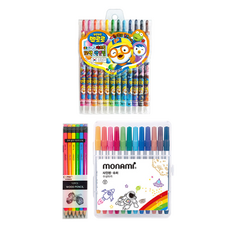 地球化學 Pororo 按壓式彩色鉛筆 12色 + Tukovi Coma 三角橡皮擦鉛筆 TC-208 B + Monami 超級簽字筆 12色, 混合色, 1套