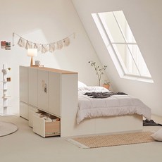 파운드 확장형 수납 침대 프레임 + 와이드 수납장 세트 방문설치, 내추럴콤비