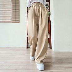 Planday 女款雙褶線抽繩寬版束口長褲