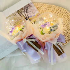 러블리팜 조화 매직 쁘띠 플라워 벌룬 꽃다발 ver 퀸로즈 2p, 퍼플