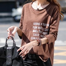 페이퍼먼츠 여성용 레터링 심플 데일리 라운드 트임 긴팔 티셔츠 13663