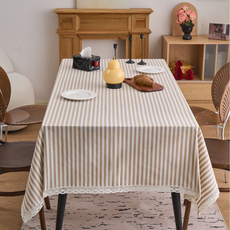 테이아 산뜻한 스트라이프 디자인의 식탁보, 카키, 1개, 100 x 140 cm