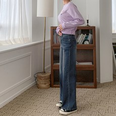 女性水洗彈性寬版丹寧褲 cs209211