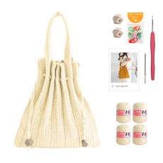 OliO yarna 단색 플리츠백 DIY 패키지 S, 700 레몬크림(뜨개실), 베이지(우드볼), 랜덤발송(단수링), 1세트