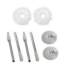 Ocean Well Life 手壓式旋轉拖把 拖把桿 + 旋轉盤 + 補充拖把布 白色 16cm 套組, 2套