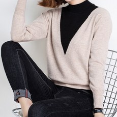 뮤리엘 여성용 브이 칼라 터틀넥 니트 티셔츠