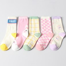 KIDS FUTURE 童款格紋兔子圖案中筒襪 5種組