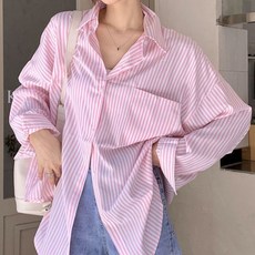 DMELD 女性條紋寬版襯衫