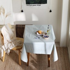 BELLELIFE Gingham格紋防水桌布 2人款, 薄荷綠, 130 x 130 cm, 1個