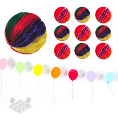 派對秀蜂窩球彩虹 6cm 10p + 彩色氣球花環 + 安裝套裝, 混色, 1套