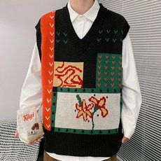 男款藝術花卉繪圖亮點針織毛衣背心