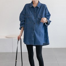 루나글램 임산부 루즈핏 롱 슬리브 데님 셔츠 재킷