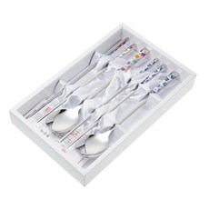 Table Art 韓國製 Point 夫妻餐具組 藍/紅, 藍色, 紅色, 1組, 藍色方塊(湯匙+筷子)+彩色方塊(湯匙+筷子)