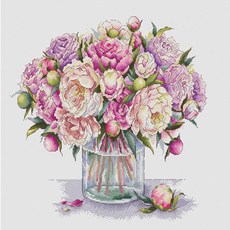 居家裝飾 滿瓶牡丹花束 十字繡圖案 + 布料 + 線 + 針 套組, 混合色, 1套