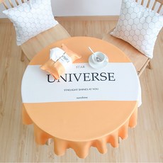 알럽홈 원형 인테리어 방수 식탁보 오렌지, 혼합색상, 135cm