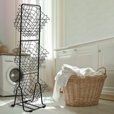 Market Plan 多用途鐵製通風3層洗衣收納籃, 黑色