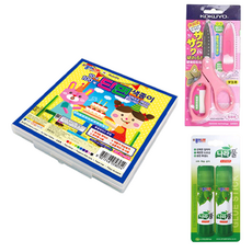 종이나라 5000 단면 색종이 케이스 + 고쿠요 SAXA 플라이 캡 가위 핑크 + 나라풀 15g x 2p 세트, 1세트, 10색