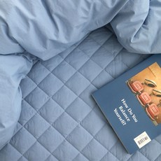 素色棉質絎縫4角鬆緊帶床墊 80支棉, 藍色