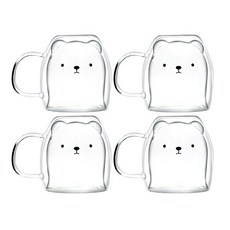 애니멀 이중 내열유리 머그컵 300ml, 무뚝뚝캣, 4개
