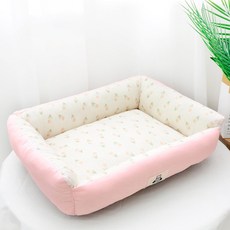 허니버블 반려동물 플라워 꿀잠 사각 방석 쿠션, 핑크, 1개