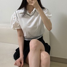 레몬티 여성용 페이크 크롭 니트 카라 셔츠 lkf23570