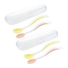 Richell TLI 軟質離乳湯匙2入附攜帶盒組, 粉色+黃色, 2組