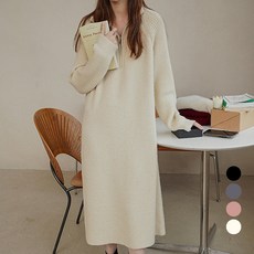 엘쏘 하이넥 아노락 지퍼 롱 니트 원피스