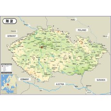 Map.Come 地形塗層捷克共和國地圖 + 世界地圖標誌 110 x 78cm, 1套